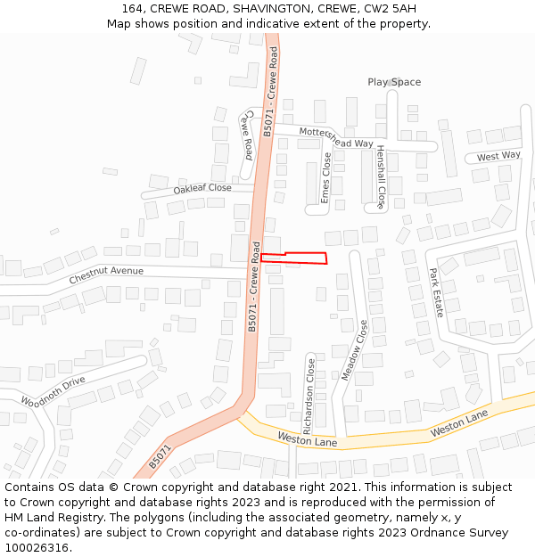 164, CREWE ROAD, SHAVINGTON, CREWE, CW2 5AH: Location map and indicative extent of plot