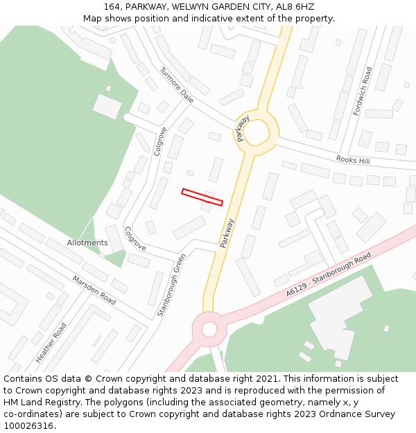 164, PARKWAY, WELWYN GARDEN CITY, AL8 6HZ: Location map and indicative extent of plot