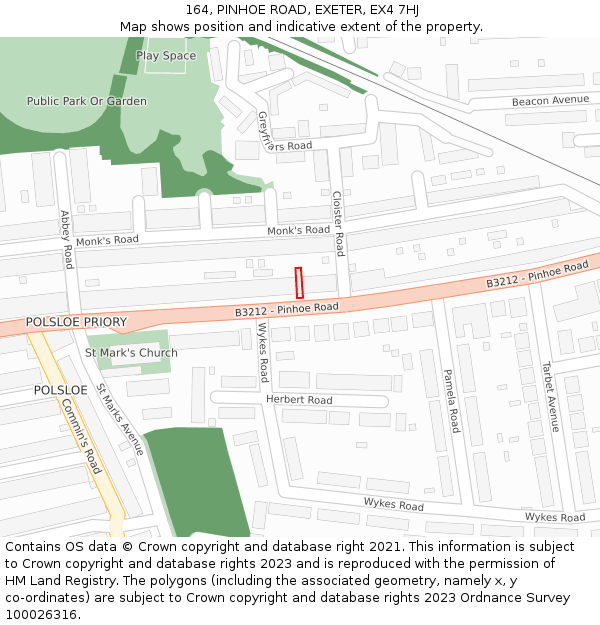 164, PINHOE ROAD, EXETER, EX4 7HJ: Location map and indicative extent of plot