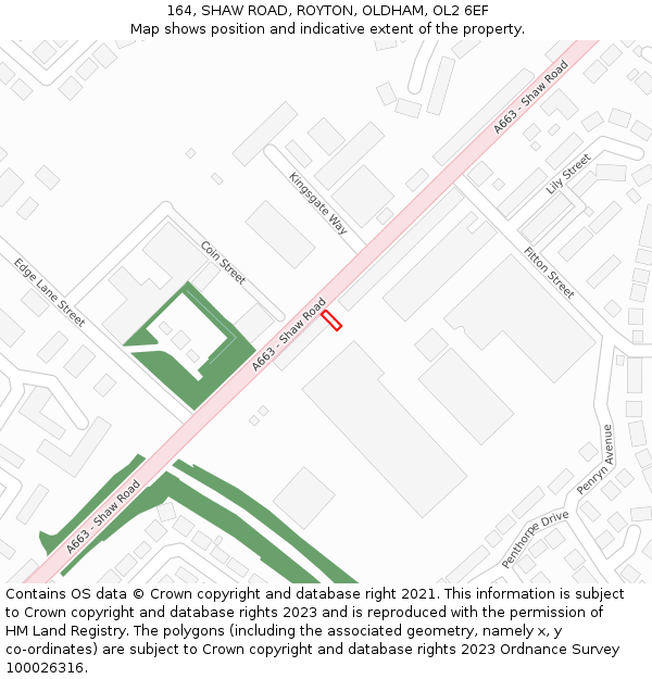 164, SHAW ROAD, ROYTON, OLDHAM, OL2 6EF: Location map and indicative extent of plot