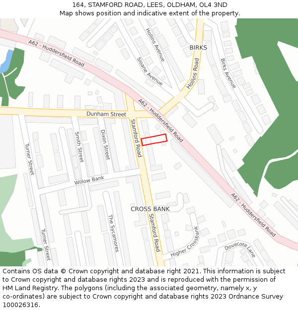 164, STAMFORD ROAD, LEES, OLDHAM, OL4 3ND: Location map and indicative extent of plot