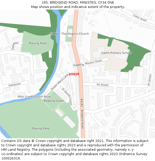 165, BRIDGEND ROAD, MAESTEG, CF34 0NE: Location map and indicative extent of plot