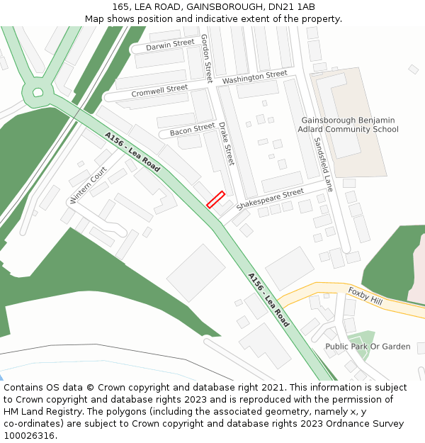 165, LEA ROAD, GAINSBOROUGH, DN21 1AB: Location map and indicative extent of plot