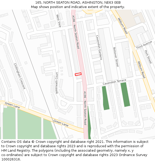 165, NORTH SEATON ROAD, ASHINGTON, NE63 0EB: Location map and indicative extent of plot