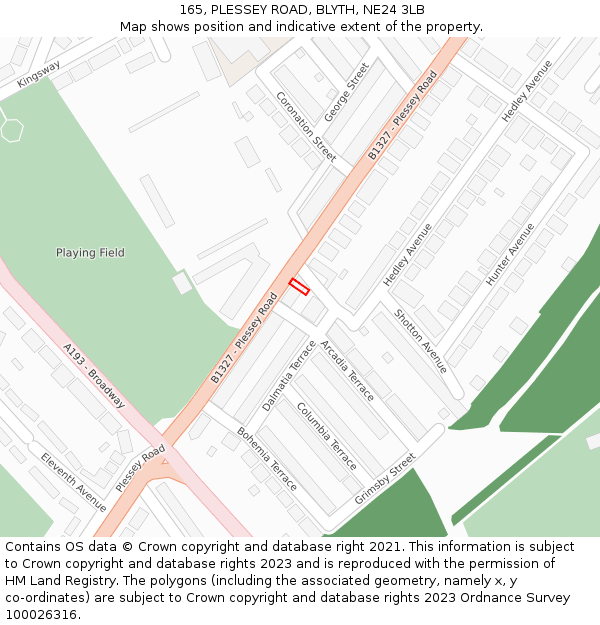165, PLESSEY ROAD, BLYTH, NE24 3LB: Location map and indicative extent of plot