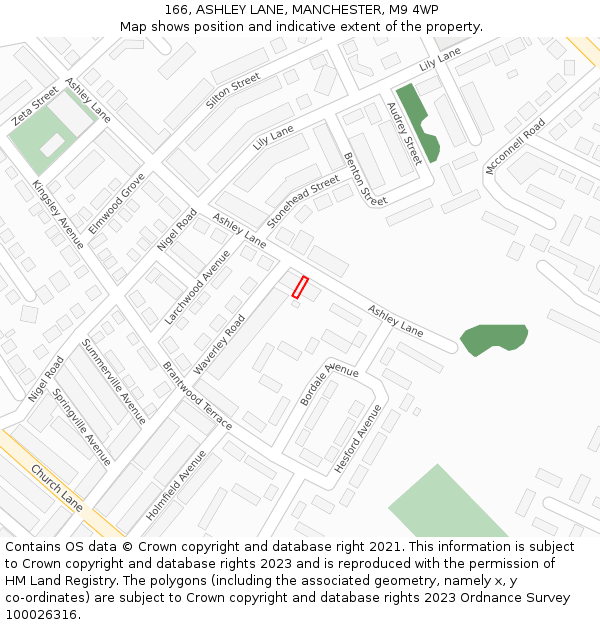 166, ASHLEY LANE, MANCHESTER, M9 4WP: Location map and indicative extent of plot