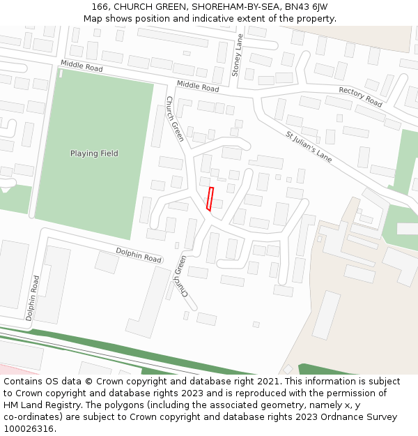 166, CHURCH GREEN, SHOREHAM-BY-SEA, BN43 6JW: Location map and indicative extent of plot