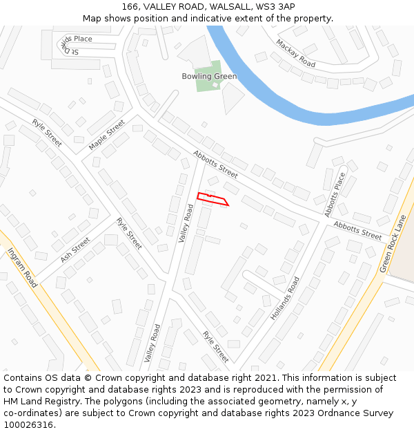 166, VALLEY ROAD, WALSALL, WS3 3AP: Location map and indicative extent of plot