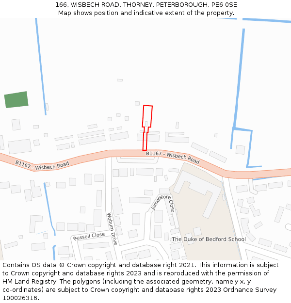 166, WISBECH ROAD, THORNEY, PETERBOROUGH, PE6 0SE: Location map and indicative extent of plot