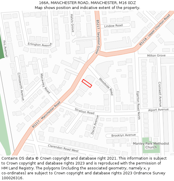 166A, MANCHESTER ROAD, MANCHESTER, M16 0DZ: Location map and indicative extent of plot