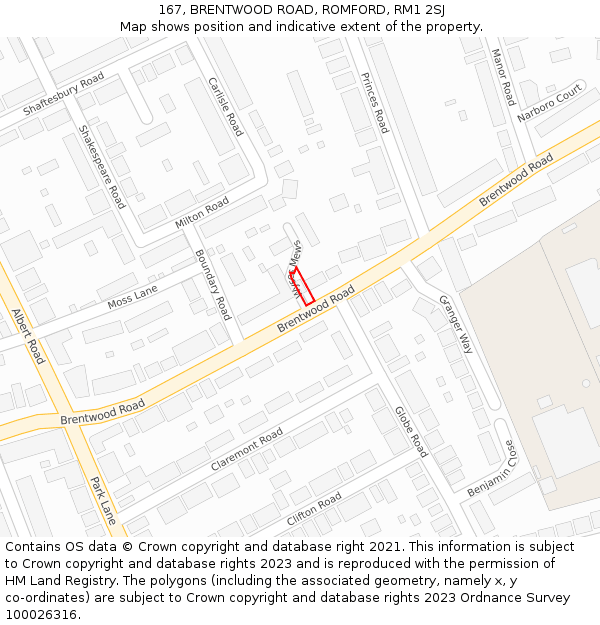 167, BRENTWOOD ROAD, ROMFORD, RM1 2SJ: Location map and indicative extent of plot