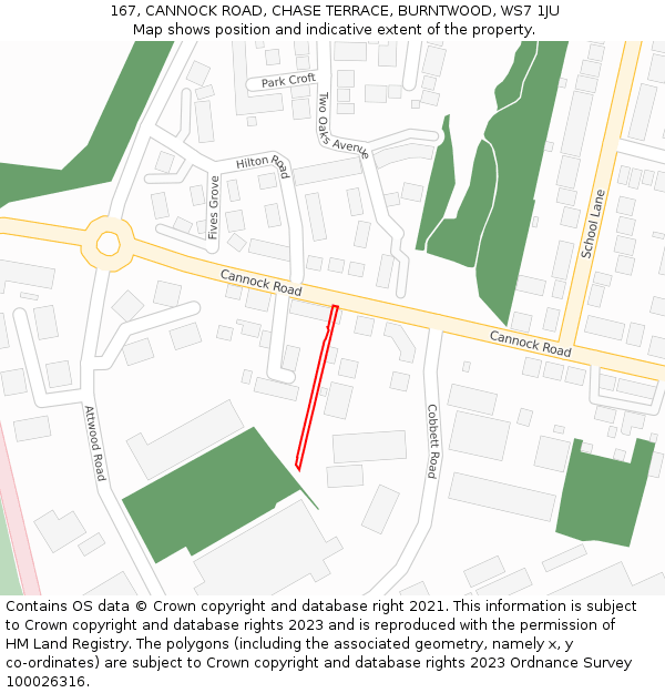 167, CANNOCK ROAD, CHASE TERRACE, BURNTWOOD, WS7 1JU: Location map and indicative extent of plot