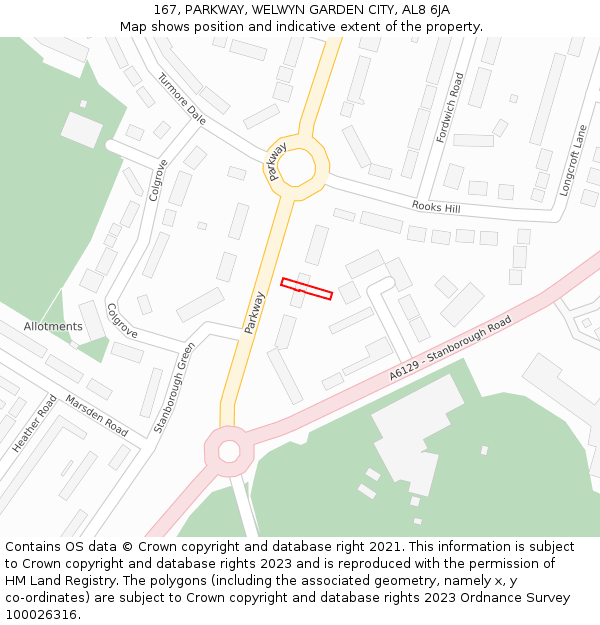 167, PARKWAY, WELWYN GARDEN CITY, AL8 6JA: Location map and indicative extent of plot