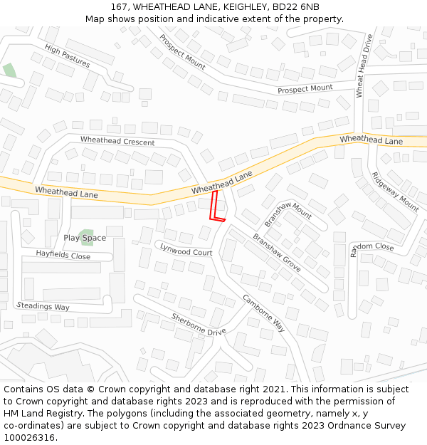 167, WHEATHEAD LANE, KEIGHLEY, BD22 6NB: Location map and indicative extent of plot