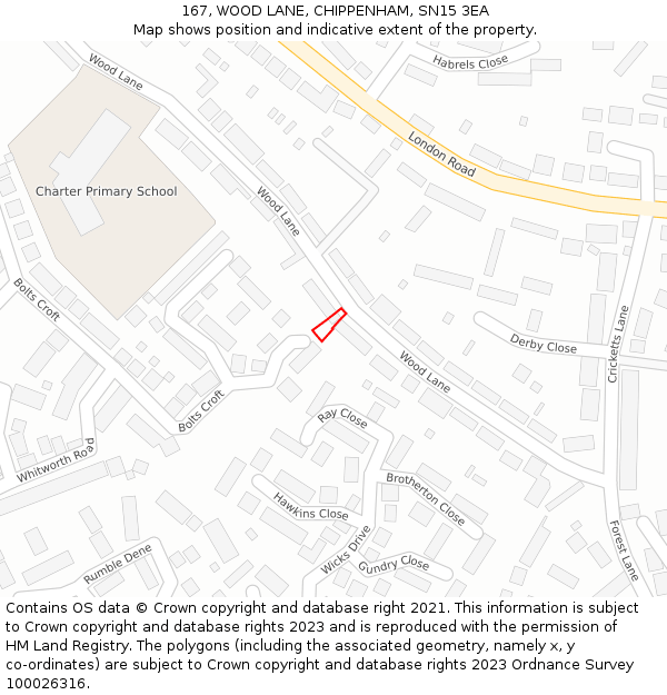 167, WOOD LANE, CHIPPENHAM, SN15 3EA: Location map and indicative extent of plot