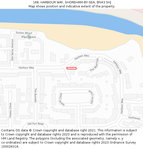 168, HARBOUR WAY, SHOREHAM-BY-SEA, BN43 5HJ: Location map and indicative extent of plot