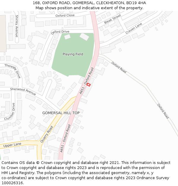 168, OXFORD ROAD, GOMERSAL, CLECKHEATON, BD19 4HA: Location map and indicative extent of plot
