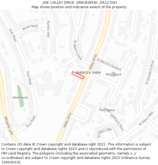 168, VALLEY DRIVE, GRAVESEND, DA12 5SH: Location map and indicative extent of plot