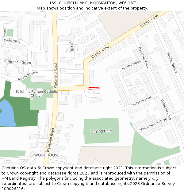 169, CHURCH LANE, NORMANTON, WF6 1AZ: Location map and indicative extent of plot
