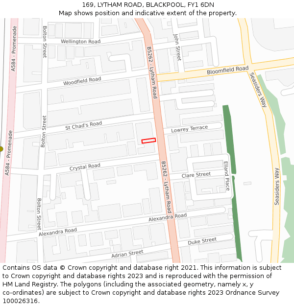 169, LYTHAM ROAD, BLACKPOOL, FY1 6DN: Location map and indicative extent of plot