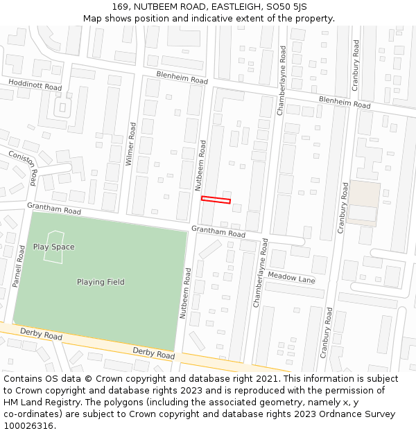 169, NUTBEEM ROAD, EASTLEIGH, SO50 5JS: Location map and indicative extent of plot