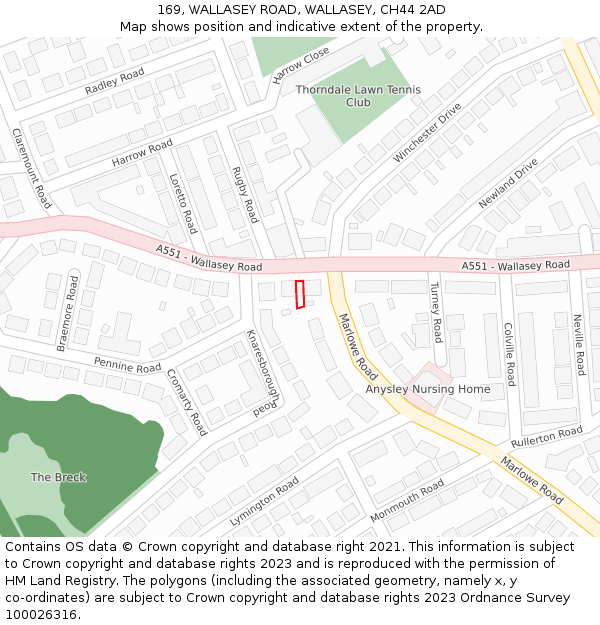 169, WALLASEY ROAD, WALLASEY, CH44 2AD: Location map and indicative extent of plot