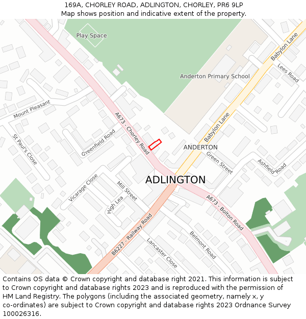 169A, CHORLEY ROAD, ADLINGTON, CHORLEY, PR6 9LP: Location map and indicative extent of plot