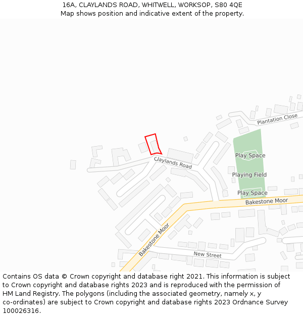 16A, CLAYLANDS ROAD, WHITWELL, WORKSOP, S80 4QE: Location map and indicative extent of plot