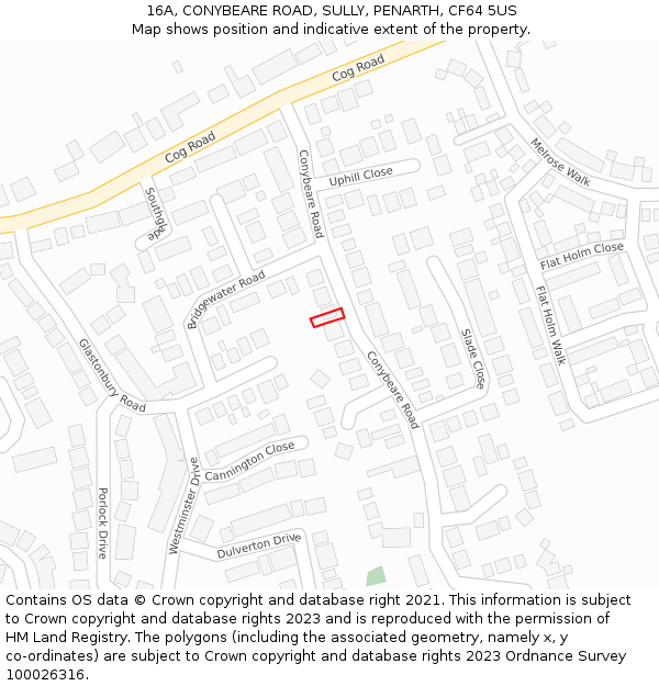 16A, CONYBEARE ROAD, SULLY, PENARTH, CF64 5US: Location map and indicative extent of plot