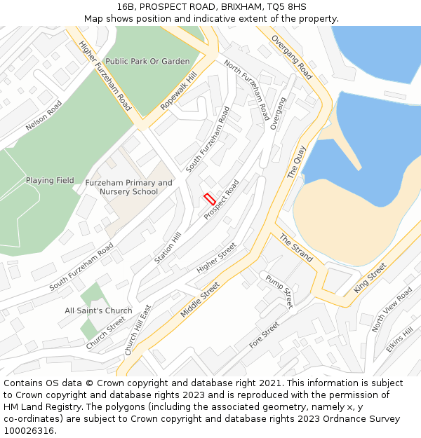 16B, PROSPECT ROAD, BRIXHAM, TQ5 8HS: Location map and indicative extent of plot