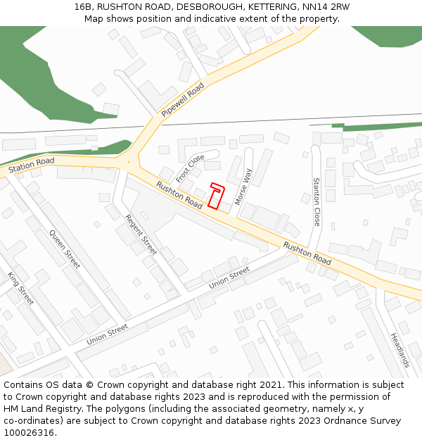 16B, RUSHTON ROAD, DESBOROUGH, KETTERING, NN14 2RW: Location map and indicative extent of plot