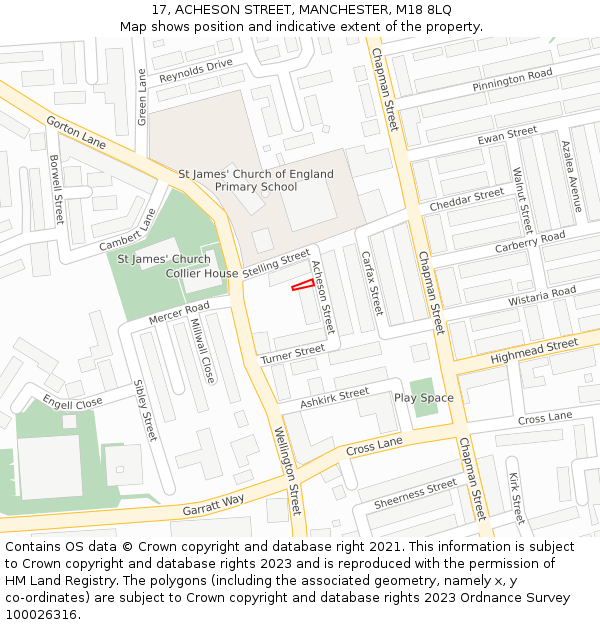 17, ACHESON STREET, MANCHESTER, M18 8LQ: Location map and indicative extent of plot