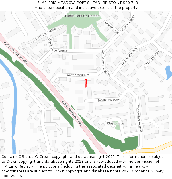 17, AELFRIC MEADOW, PORTISHEAD, BRISTOL, BS20 7LB: Location map and indicative extent of plot