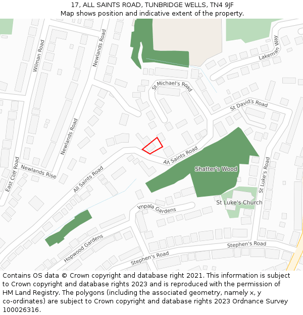 17, ALL SAINTS ROAD, TUNBRIDGE WELLS, TN4 9JF: Location map and indicative extent of plot