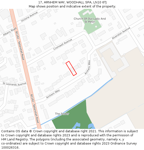 17, ARNHEM WAY, WOODHALL SPA, LN10 6TJ: Location map and indicative extent of plot