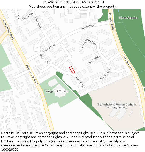 17, ASCOT CLOSE, FAREHAM, PO14 4RN: Location map and indicative extent of plot