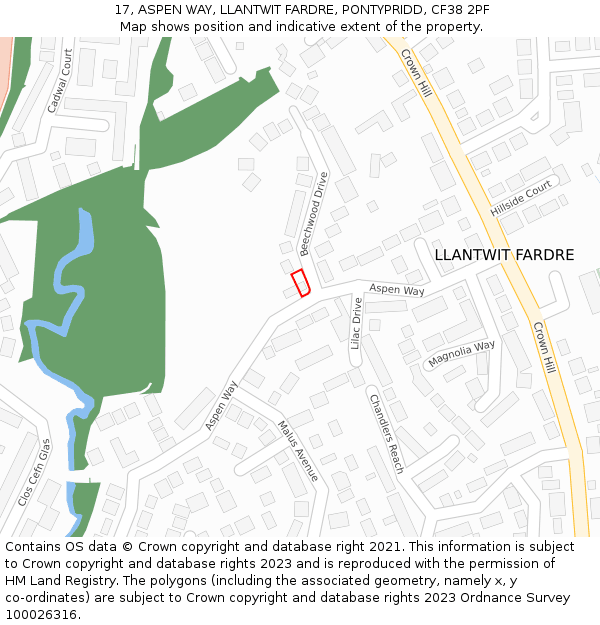 17, ASPEN WAY, LLANTWIT FARDRE, PONTYPRIDD, CF38 2PF: Location map and indicative extent of plot