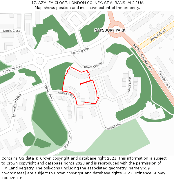 17, AZALEA CLOSE, LONDON COLNEY, ST ALBANS, AL2 1UA: Location map and indicative extent of plot
