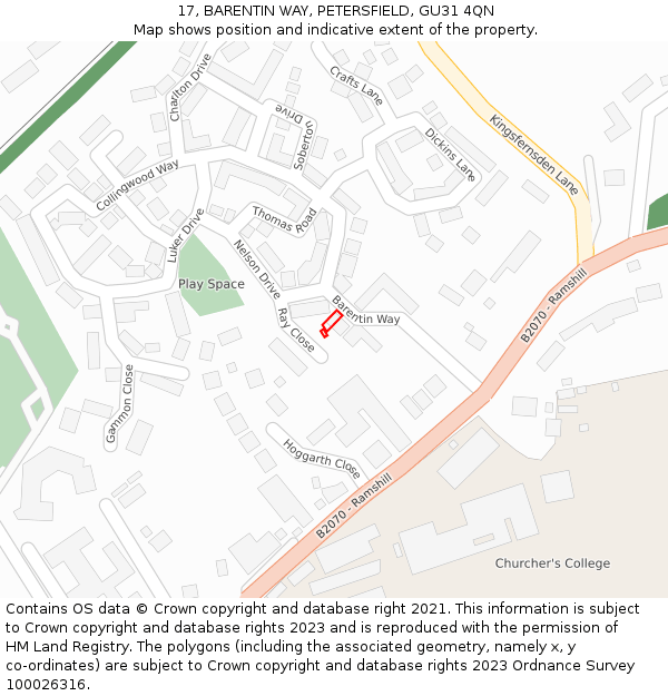 17, BARENTIN WAY, PETERSFIELD, GU31 4QN: Location map and indicative extent of plot