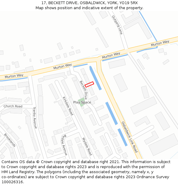 17, BECKETT DRIVE, OSBALDWICK, YORK, YO19 5RX: Location map and indicative extent of plot