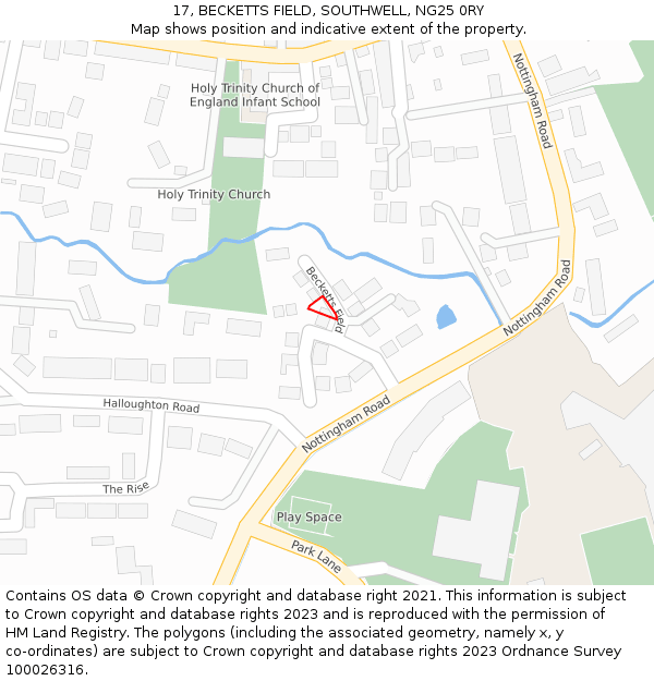17, BECKETTS FIELD, SOUTHWELL, NG25 0RY: Location map and indicative extent of plot