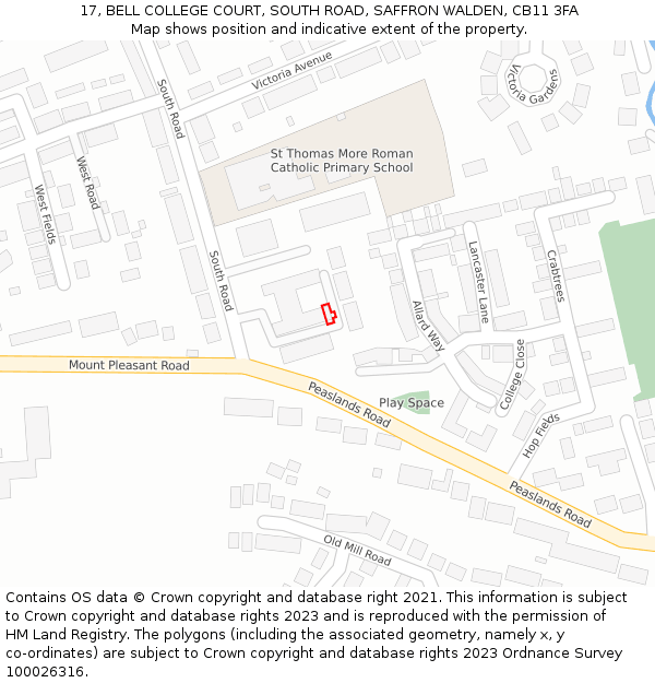 17, BELL COLLEGE COURT, SOUTH ROAD, SAFFRON WALDEN, CB11 3FA: Location map and indicative extent of plot