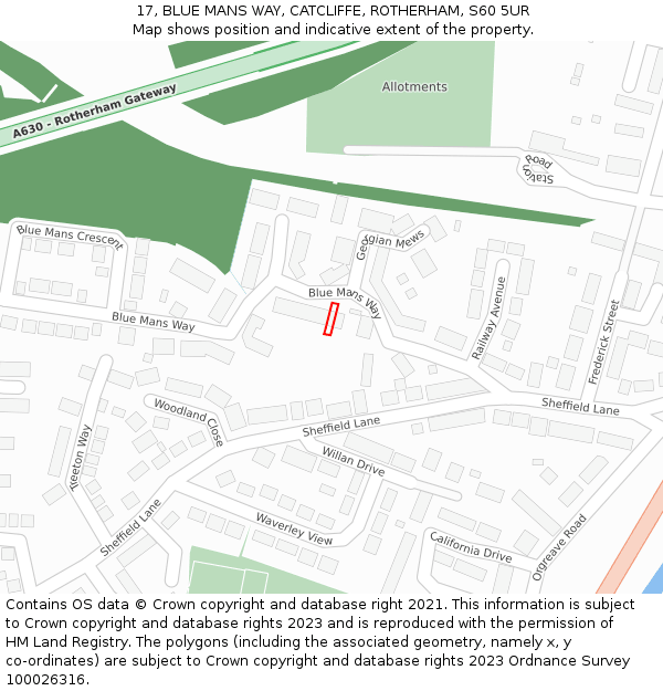 17, BLUE MANS WAY, CATCLIFFE, ROTHERHAM, S60 5UR: Location map and indicative extent of plot