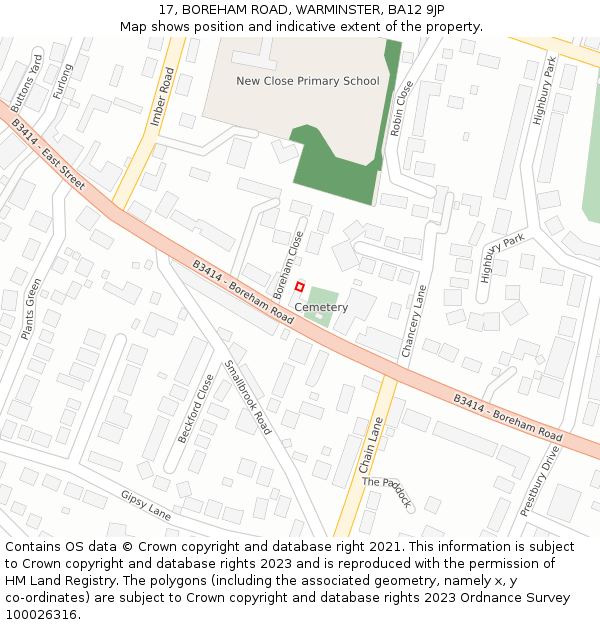 17, BOREHAM ROAD, WARMINSTER, BA12 9JP: Location map and indicative extent of plot
