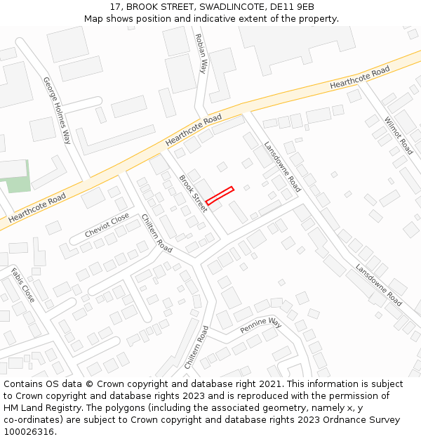 17, BROOK STREET, SWADLINCOTE, DE11 9EB: Location map and indicative extent of plot