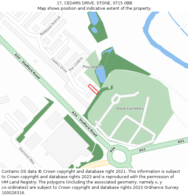 17, CEDARS DRIVE, STONE, ST15 0BB: Location map and indicative extent of plot