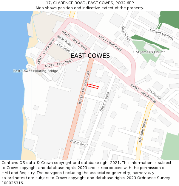17, CLARENCE ROAD, EAST COWES, PO32 6EP: Location map and indicative extent of plot