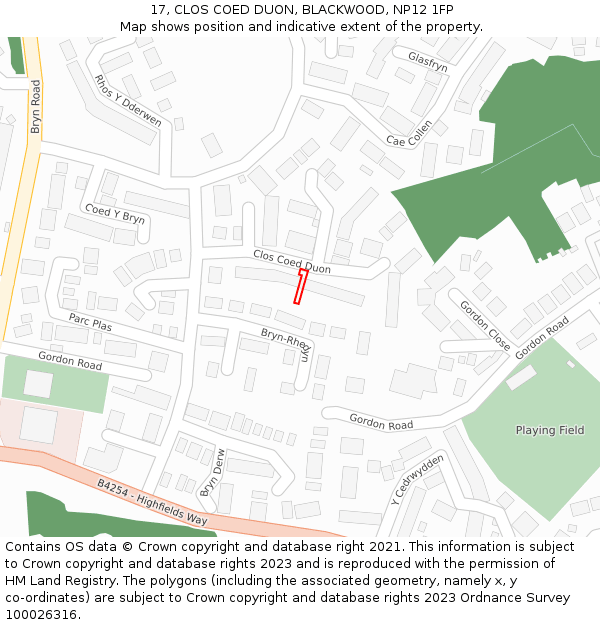 17, CLOS COED DUON, BLACKWOOD, NP12 1FP: Location map and indicative extent of plot