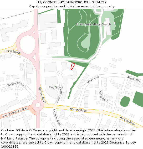 17, COOMBE WAY, FARNBOROUGH, GU14 7FY: Location map and indicative extent of plot