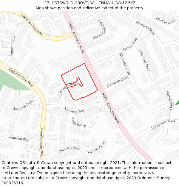 17, COTSWOLD GROVE, WILLENHALL, WV12 5YZ: Location map and indicative extent of plot